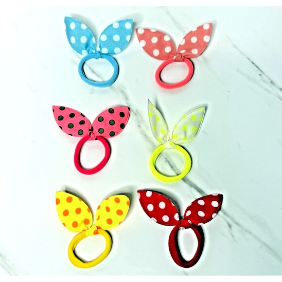 Girls Assorted Polka Dot Rabbit Ears Bow Cute Ponytail Holders Set of 30 New! - Picture 2 of 11